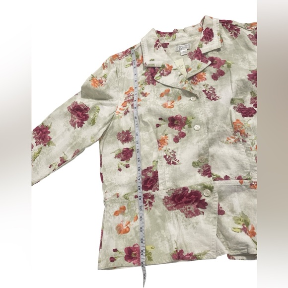 NWOT Christopher & Banks Linen Blend Floral Print Ivory Button Lightweight Jacke - Picture 12 of 13